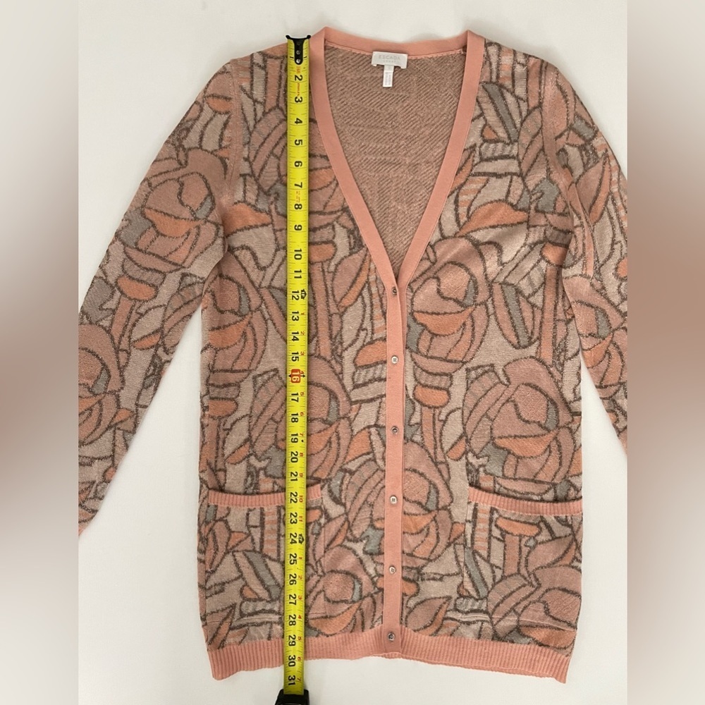 Escada Fantasy Printed floral mosaic stained glass metallic knit cardigan S - Picture 6 of 15